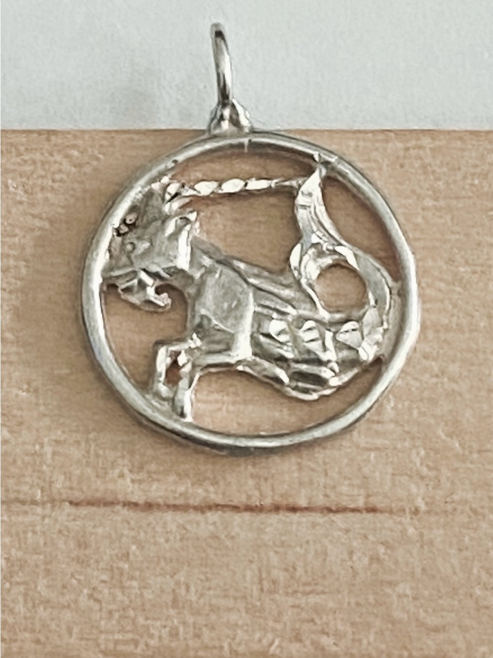 Vintage Sterling Silver Openwork Capricorn Diamond Cut Pendant – 925 Stamped